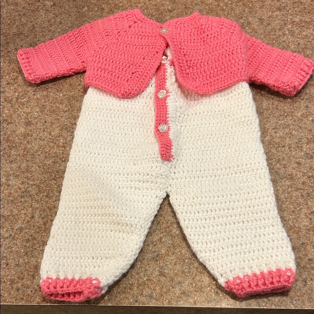 Handmade Pink and White Crochet Baby two Piece 3 month